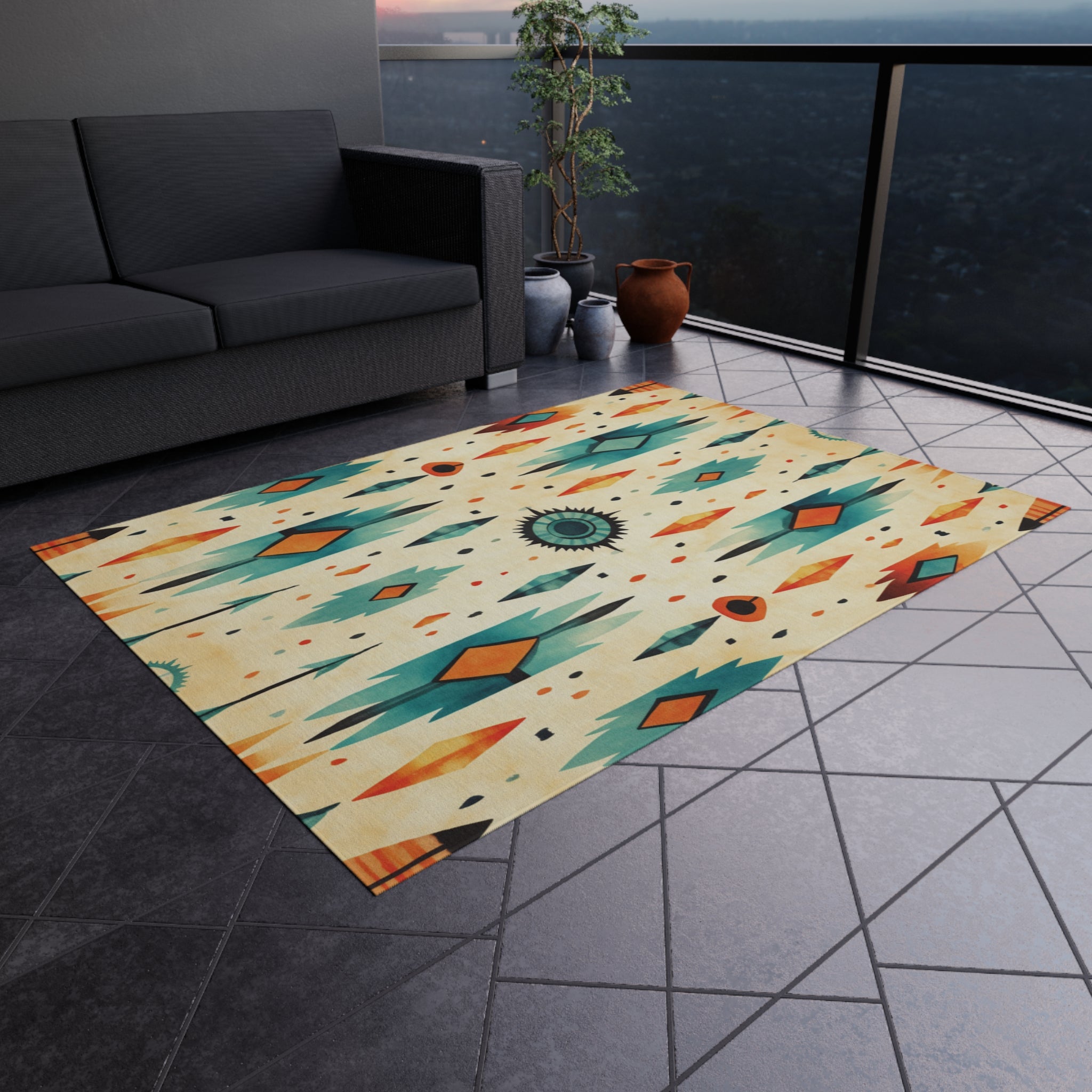 Native American Tribal Rug – Modern Indigenous Print Area Rug with Non-Slip Backing