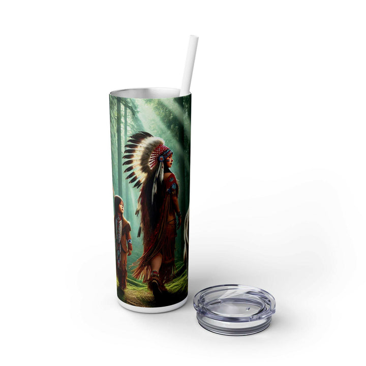 Native American Wolves Tumbler - Stainless Steel 20oz, Spiritual Art Design, Indigenous Culture, Double-Wall Insulated, Unique Gift Idea - MKCM Modern Designs