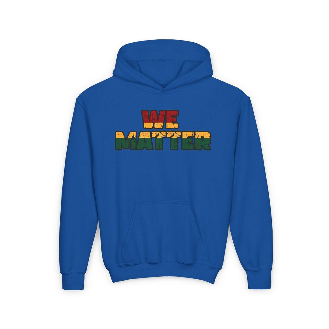 “Youth wearing hoodie with WE MATTER slogan for impactful message”