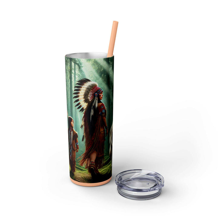 Native American Wolves Tumbler - Stainless Steel 20oz, Spiritual Art Design, Indigenous Culture, Double-Wall Insulated, Unique Gift Idea - MKCM Modern Designs