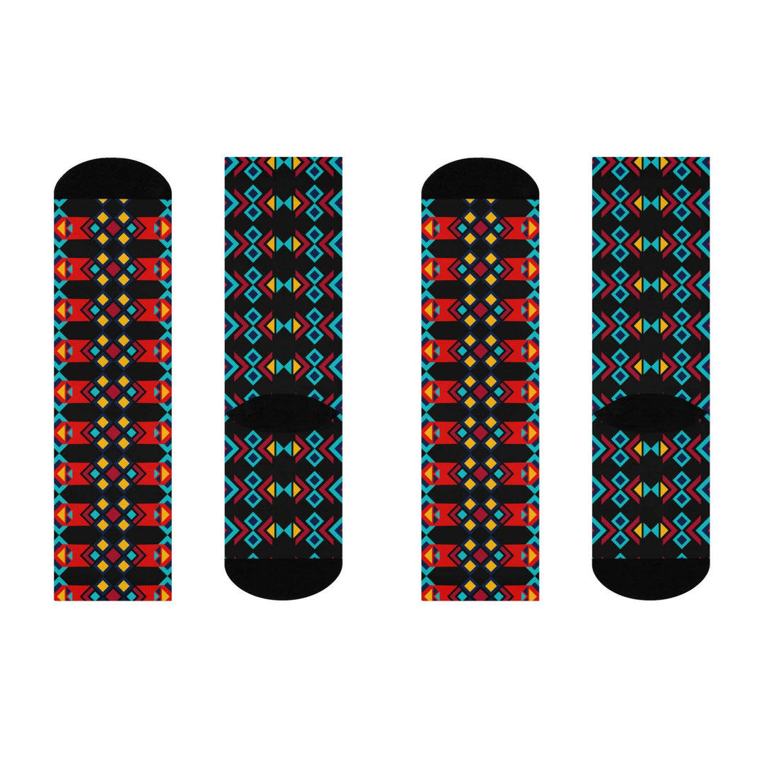 Bold Red & Blue Tribal Pattern Crew Socks.