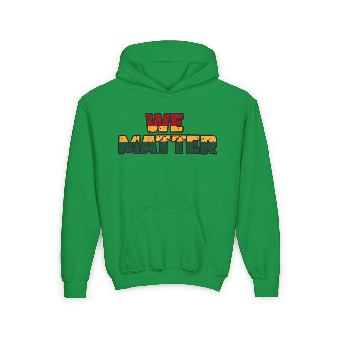 “Youth wearing hoodie with WE MATTER slogan for impactful message”