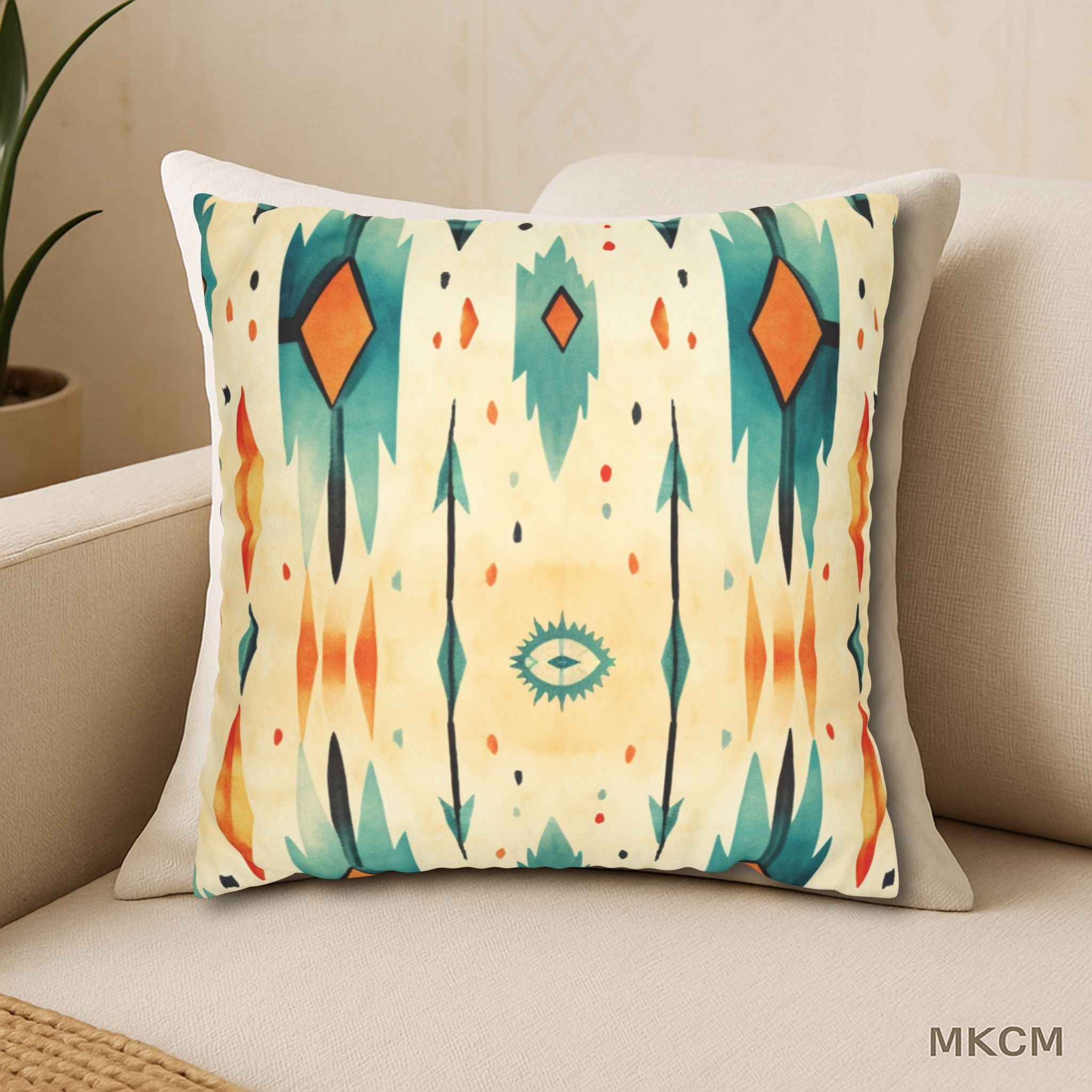 Modern Native Tribal Pillow Cover – Indigenous-Inspired Faux Suede Accent Case