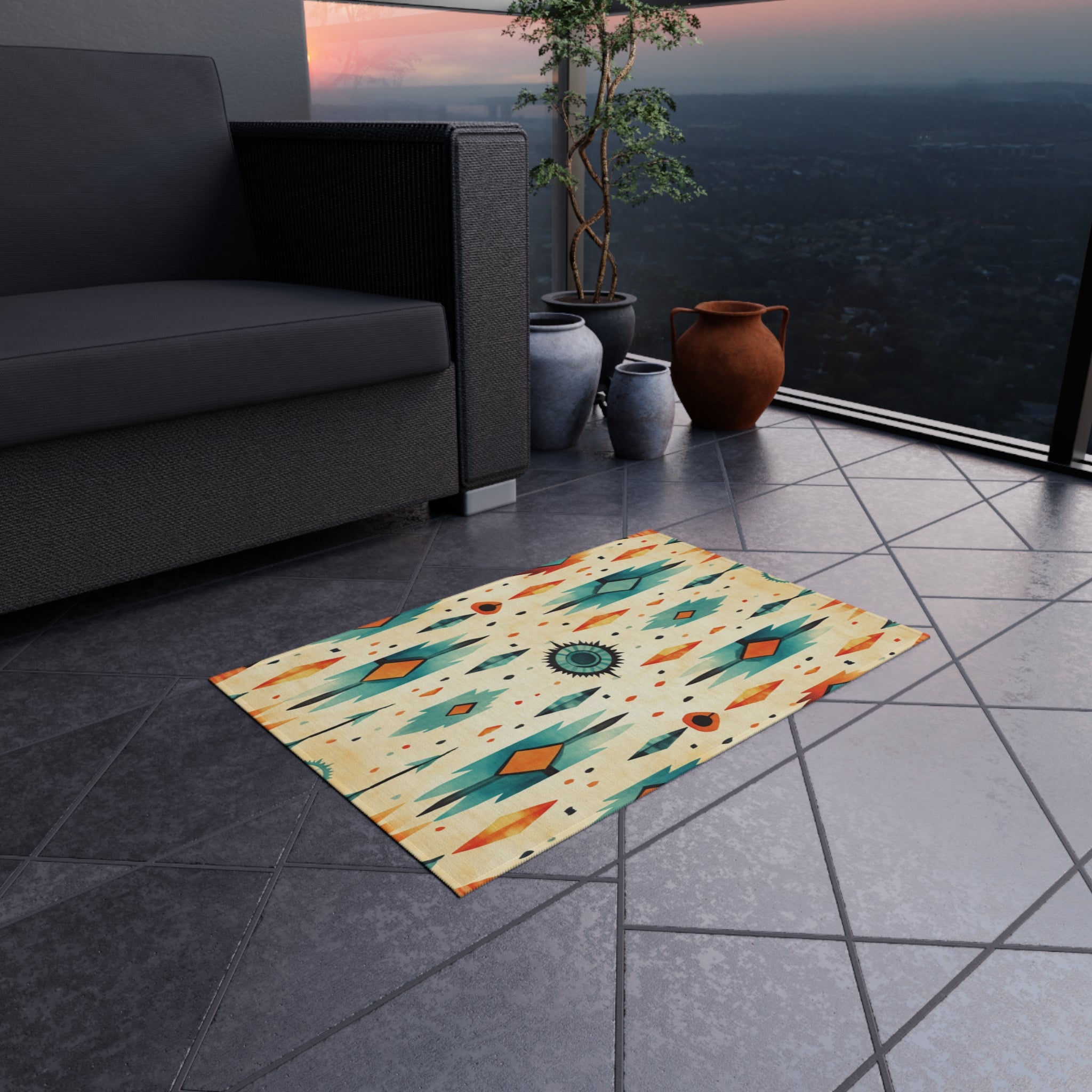 Native American Tribal Rug – Modern Indigenous Print Area Rug with Non-Slip Backing