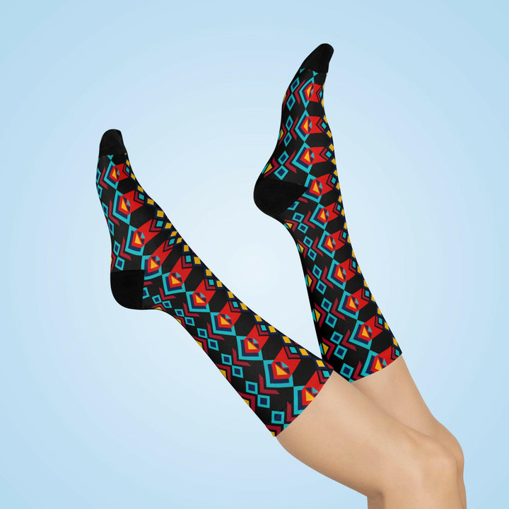 Bold Red & Blue Tribal Pattern Crew Socks.