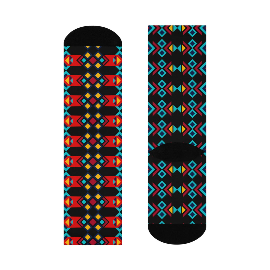 Bold Red & Blue Tribal Pattern Crew Socks.