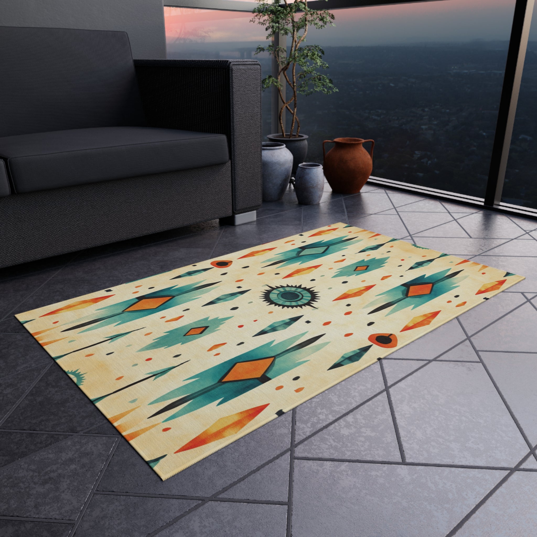 Native American Tribal Rug – Modern Indigenous Print Area Rug with Non-Slip Backing