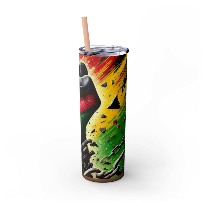 Breaking Chains Tumbler | Afro-Centric Insulated Tumbler with Powerful Black Fist and African Colors, Symbolizing Freedom and Strength - MKCM Modern Designs