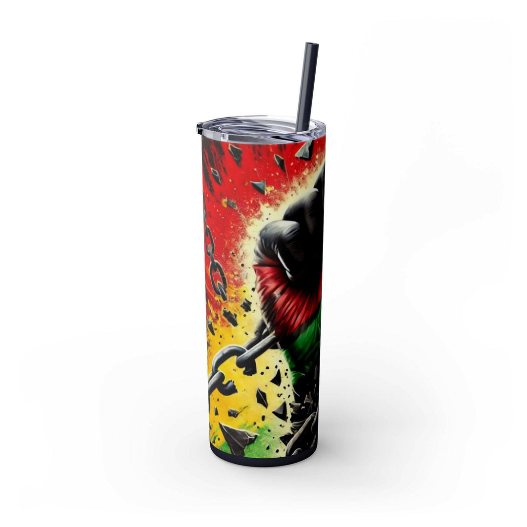 Breaking Chains Tumbler | Afro-Centric Insulated Tumbler with Powerful Black Fist and African Colors, Symbolizing Freedom and Strength - MKCM Modern Designs