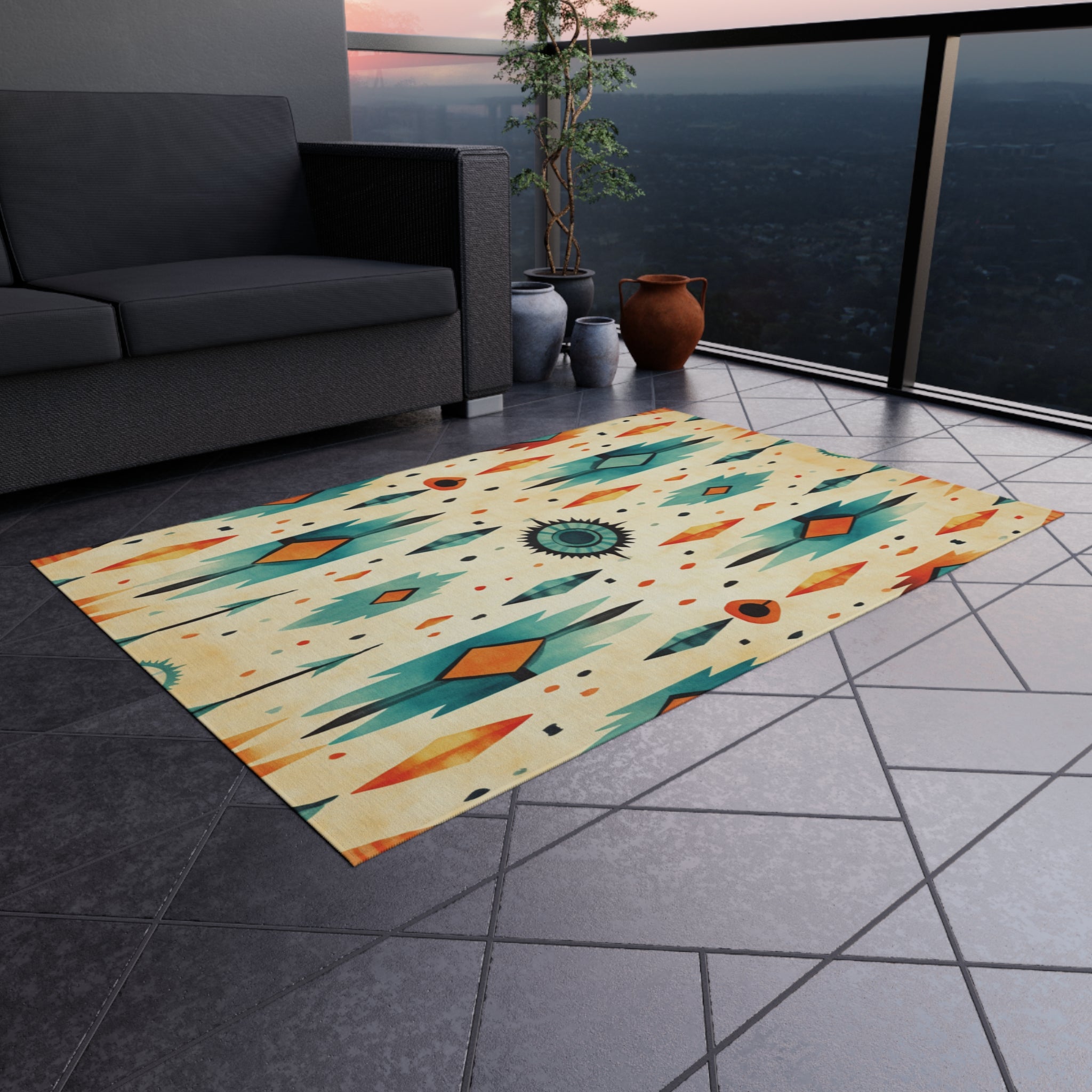 Native American Tribal Rug – Modern Indigenous Print Area Rug with Non-Slip Backing