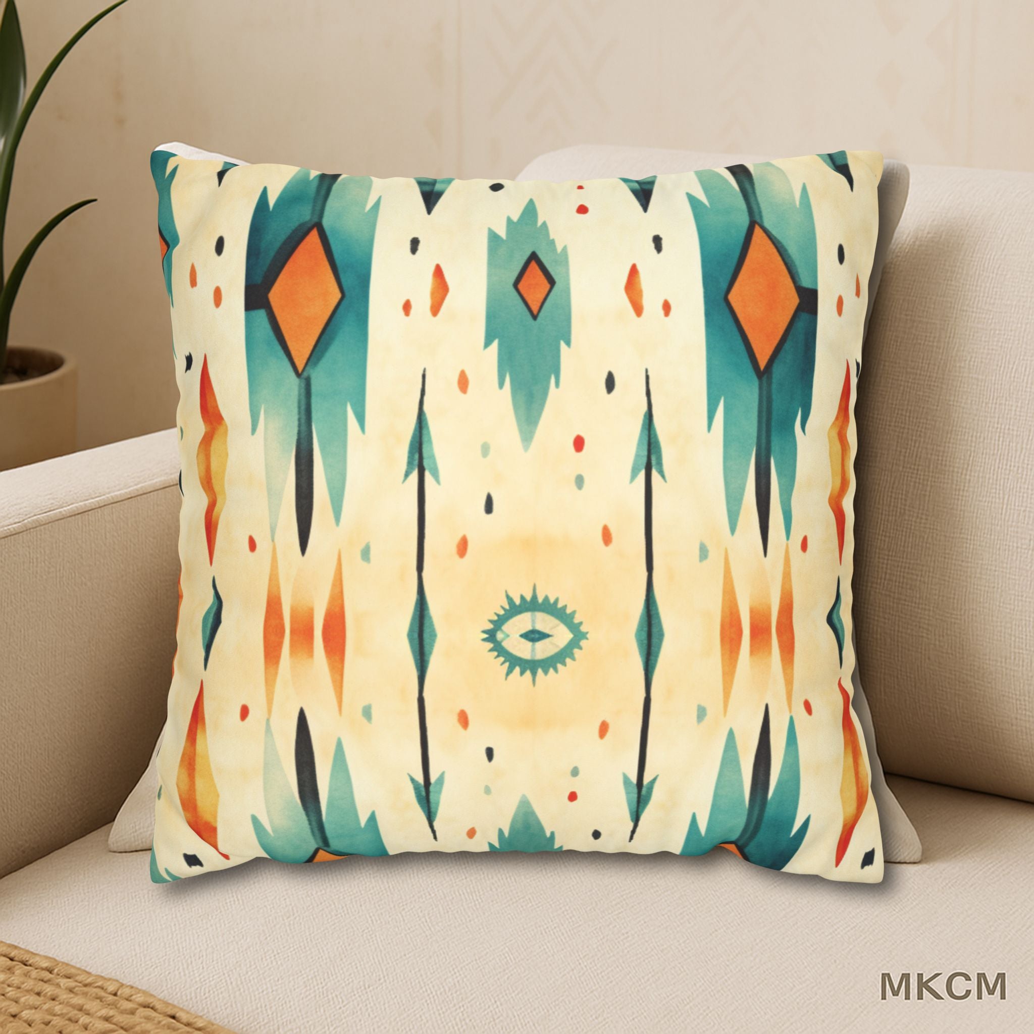 Modern Native Tribal Pillow Cover – Indigenous-Inspired Faux Suede Accent Case