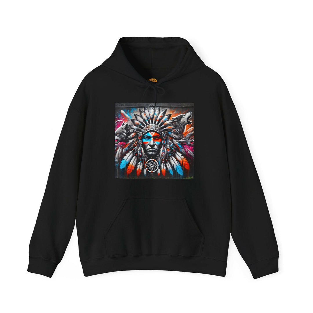 Native warrior hoodie showcasing tribal guardian symbolizes cultural pride & indigenous culture