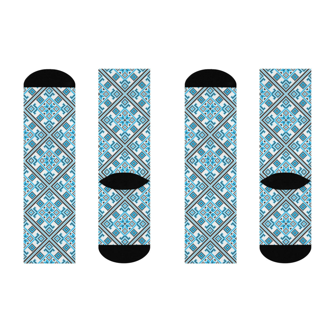 Cool Blue Tribal Pattern Crew Socks.