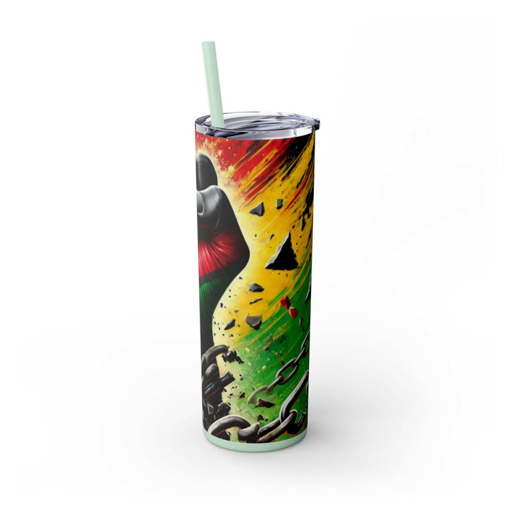 Breaking Chains Tumbler | Afro-Centric Insulated Tumbler with Powerful Black Fist and African Colors, Symbolizing Freedom and Strength - MKCM Modern Designs