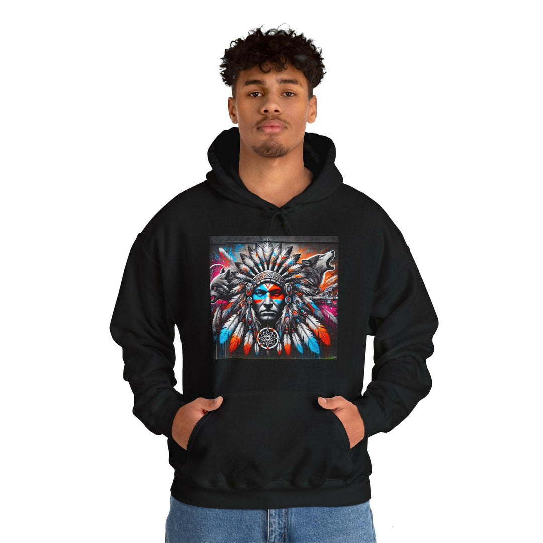 Native warrior hoodie showcasing tribal guardian symbolizes cultural pride & indigenous culture