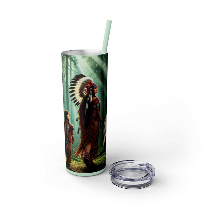 Native American Wolves Tumbler - Stainless Steel 20oz, Spiritual Art Design, Indigenous Culture, Double-Wall Insulated, Unique Gift Idea - MKCM Modern Designs