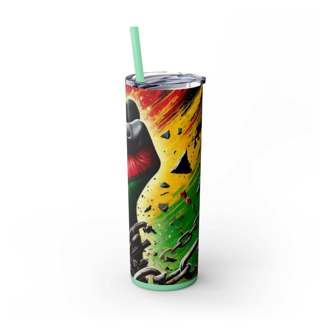 Breaking Chains Tumbler | Afro-Centric Insulated Tumbler with Powerful Black Fist and African Colors, Symbolizing Freedom and Strength - MKCM Modern Designs