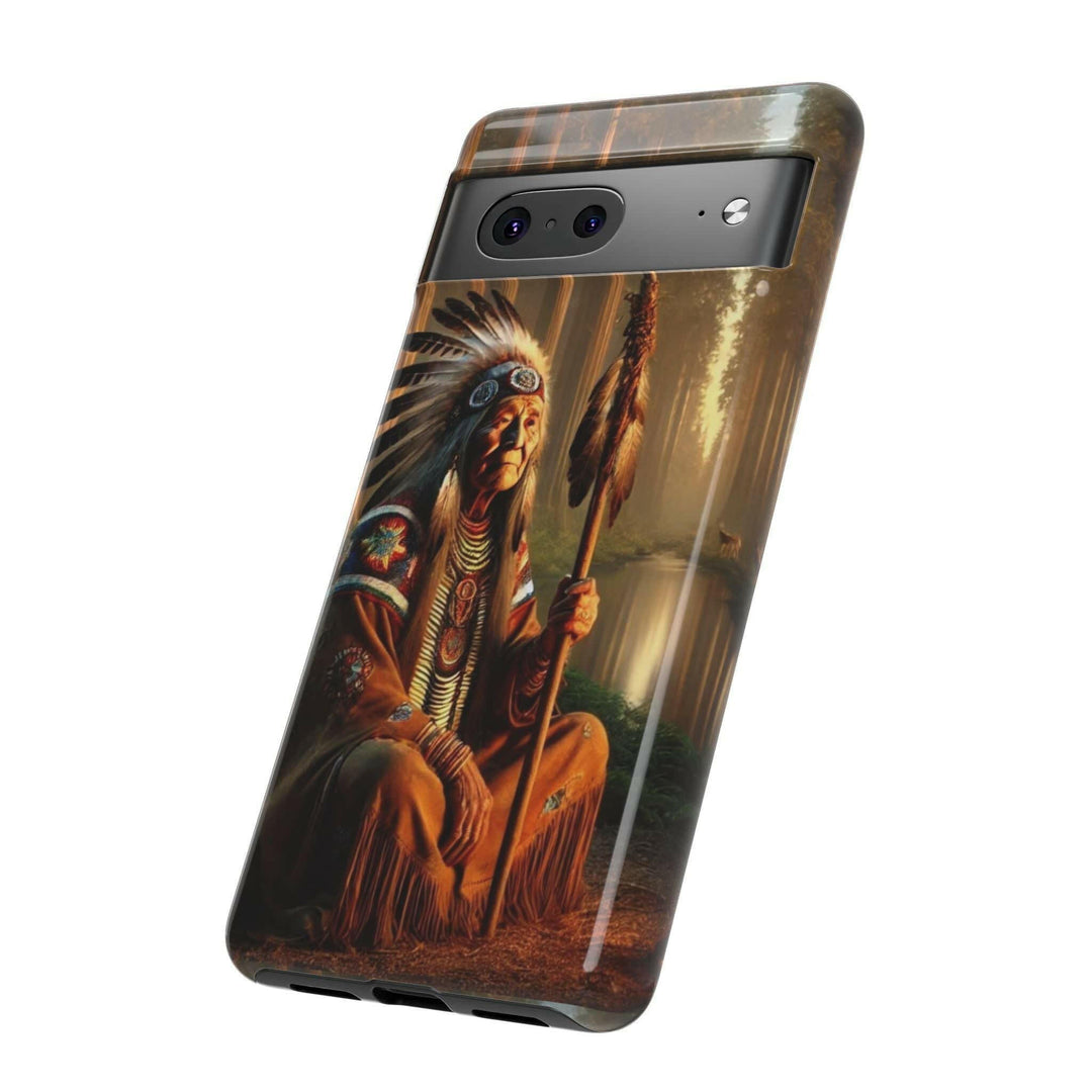 Native Wisdom Tough Phone Case - Samsung, iPhone & Google Pixel, Indigenous Elder Art, Tribal Spirituality, Durable Protective Cover - MKCM Modern Designs