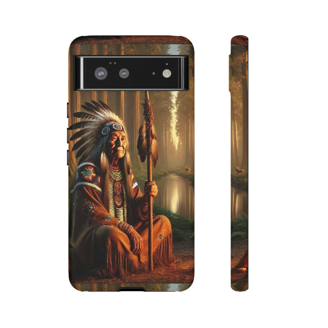 Native Wisdom Tough Phone Case - Samsung, iPhone & Google Pixel, Indigenous Elder Art, Tribal Spirituality, Durable Protective Cover - MKCM Modern Designs