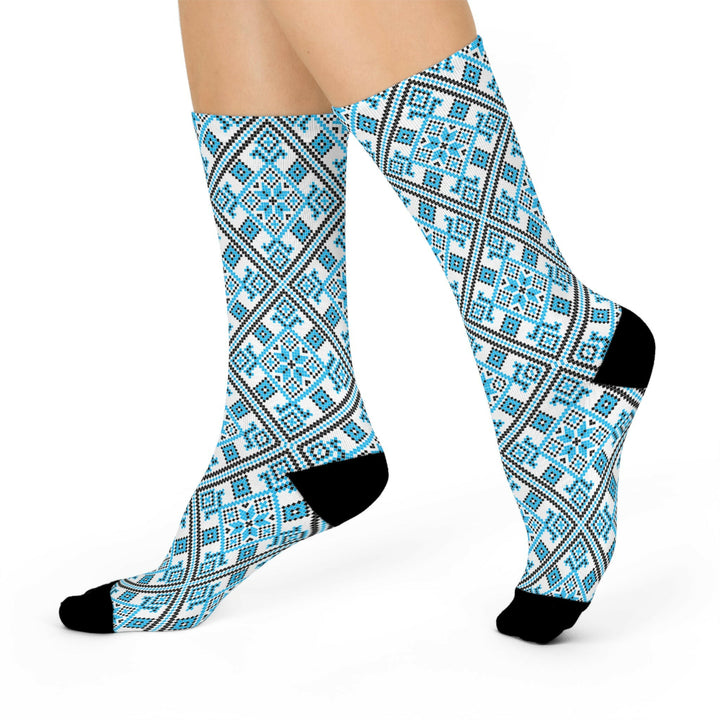 Cool Blue Tribal Pattern Crew Socks.