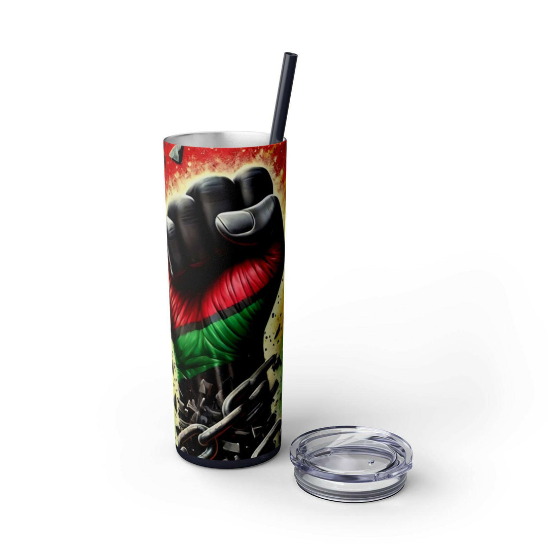 Breaking Chains Tumbler | Afro-Centric Insulated Tumbler with Powerful Black Fist and African Colors, Symbolizing Freedom and Strength - MKCM Modern Designs