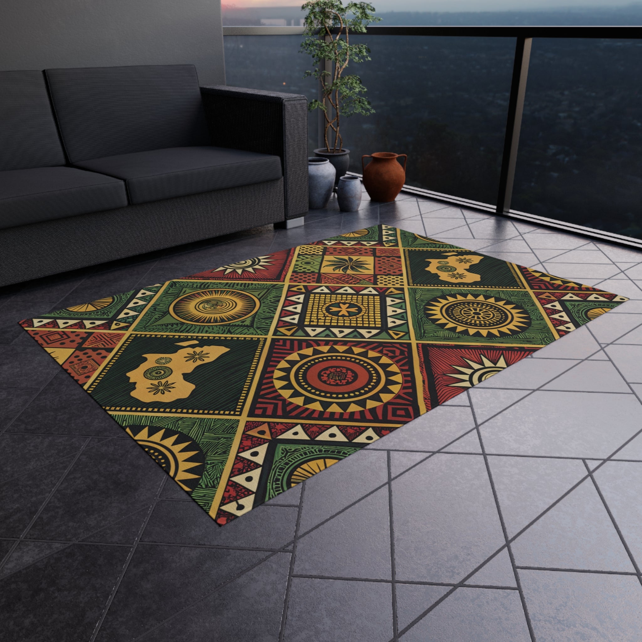 African Tribal Rug – Bold Afrocentric Print Area Rug with Cultural Symbols