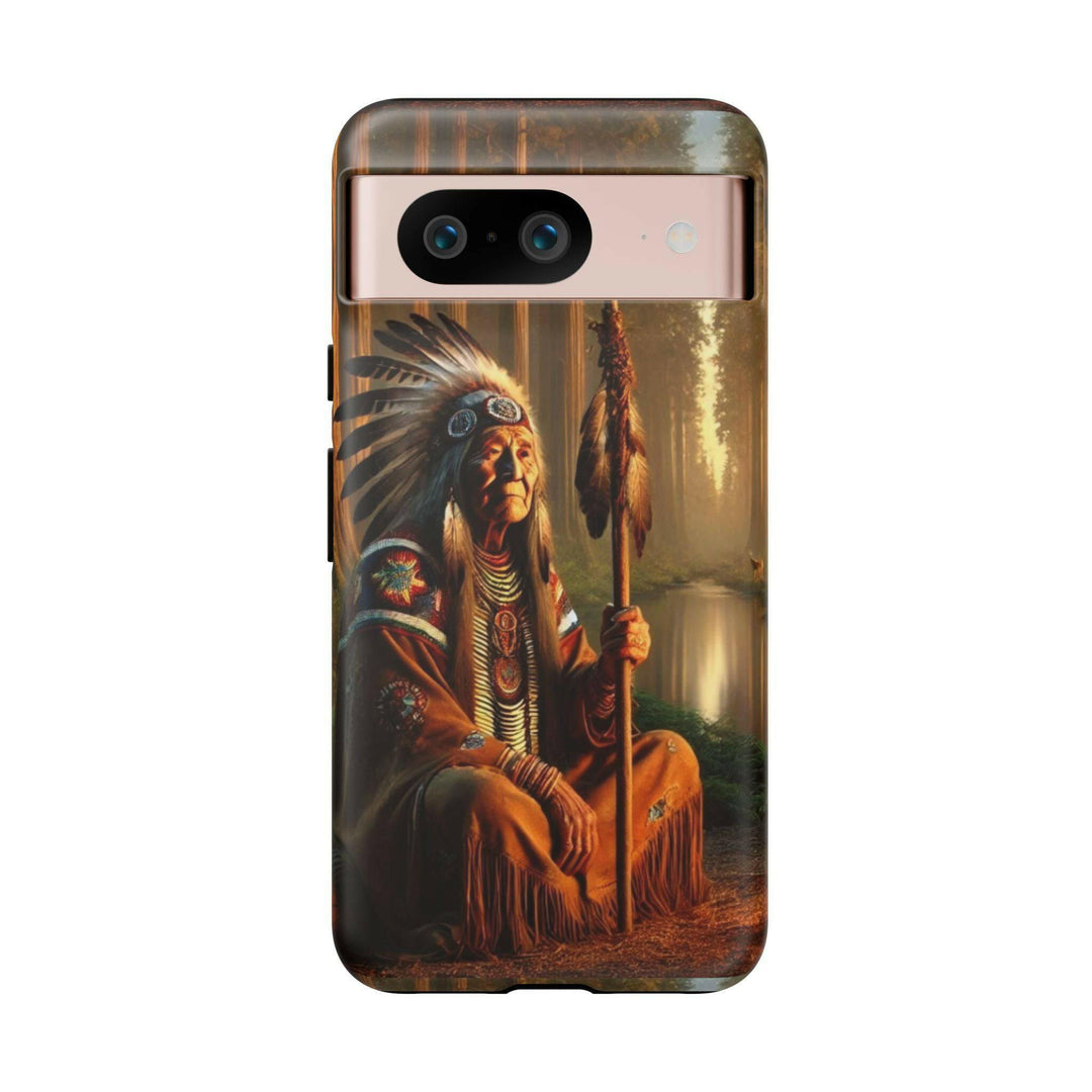 Native Wisdom Tough Phone Case - Samsung, iPhone & Google Pixel, Indigenous Elder Art, Tribal Spirituality, Durable Protective Cover - MKCM Modern Designs