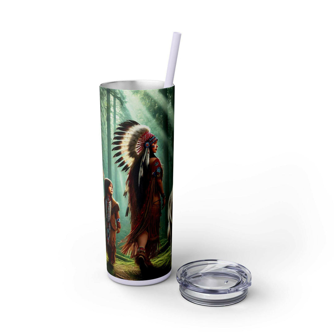 Native American Wolves Tumbler - Stainless Steel 20oz, Spiritual Art Design, Indigenous Culture, Double-Wall Insulated, Unique Gift Idea - MKCM Modern Designs