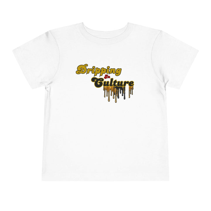 Cultural Pride toddler tee showcasing heritage, empowering youth with a dripping in culture design.