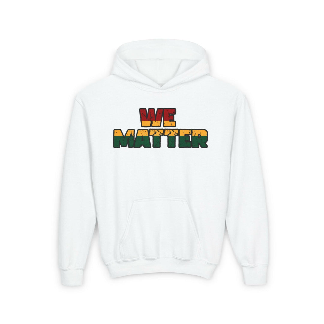 “Youth wearing hoodie with WE MATTER slogan for impactful message”