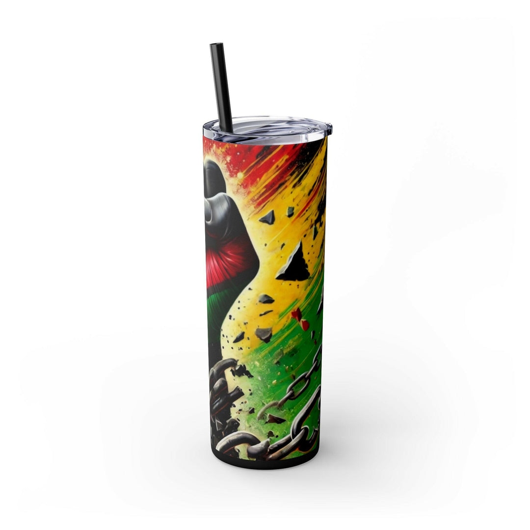 Breaking Chains Tumbler | Afro-Centric Insulated Tumbler with Powerful Black Fist and African Colors, Symbolizing Freedom and Strength - MKCM Modern Designs