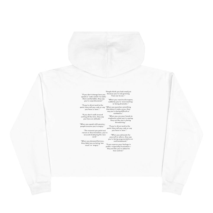 Crop hoodie showcasing Black culture and power statement, perfect for those who are not aggressive but just passionate.