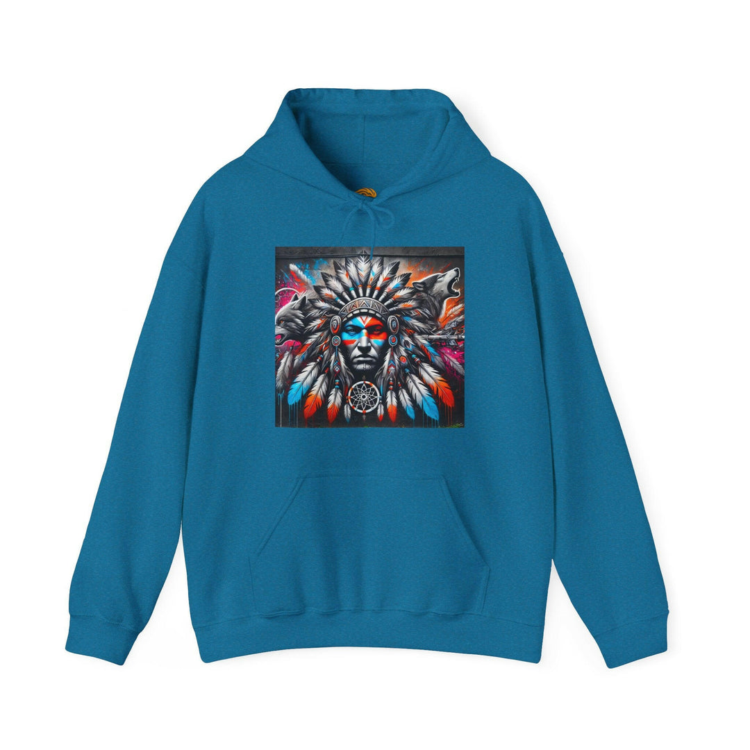 Native warrior hoodie showcasing tribal guardian symbolizes cultural pride & indigenous culture