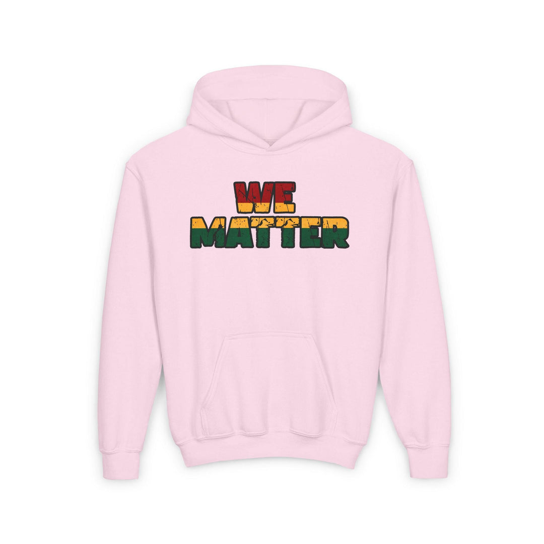 “Youth wearing hoodie with WE MATTER slogan for impactful message”