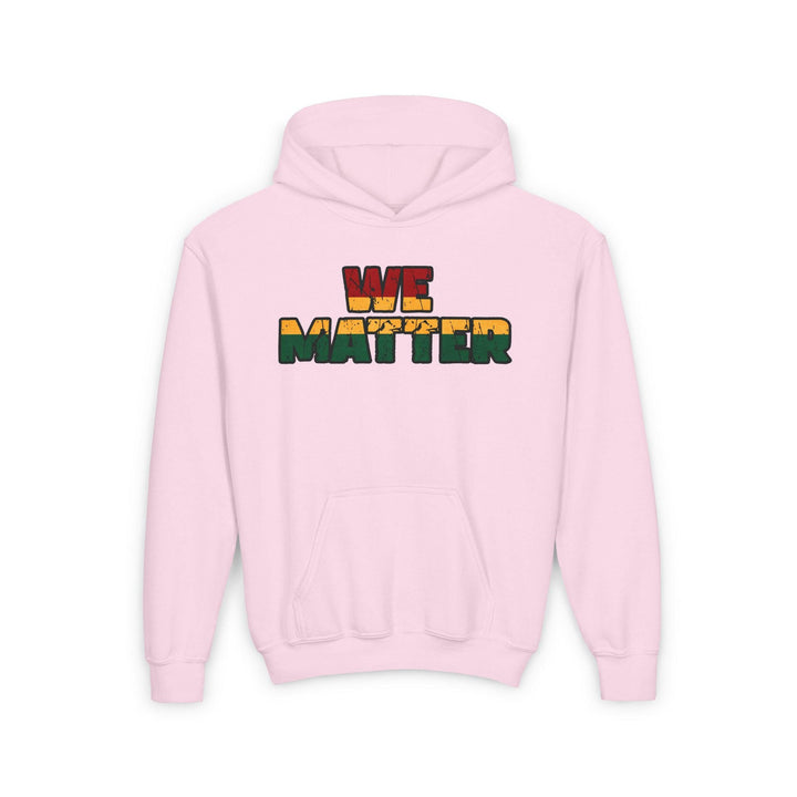 “Youth wearing hoodie with WE MATTER slogan for impactful message”