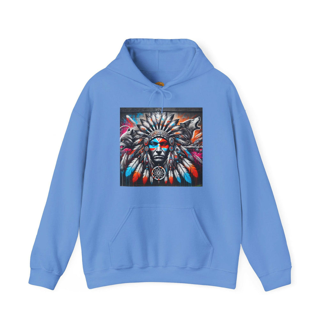 Native warrior hoodie showcasing tribal guardian symbolizes cultural pride & indigenous culture