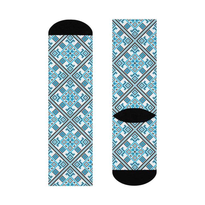 Cool Blue Tribal Pattern Crew Socks.