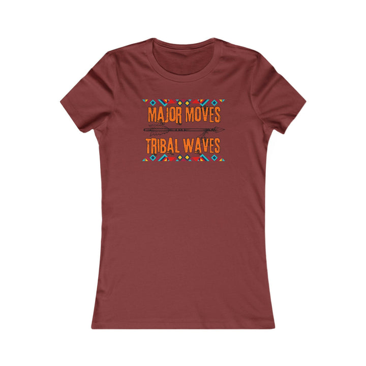 Cardinal Red T-shirt with the phrase 'Major Moves Tribal Waves' in orange, with colorful tribal patterns. Embraces movement, power, and cultural heritage.