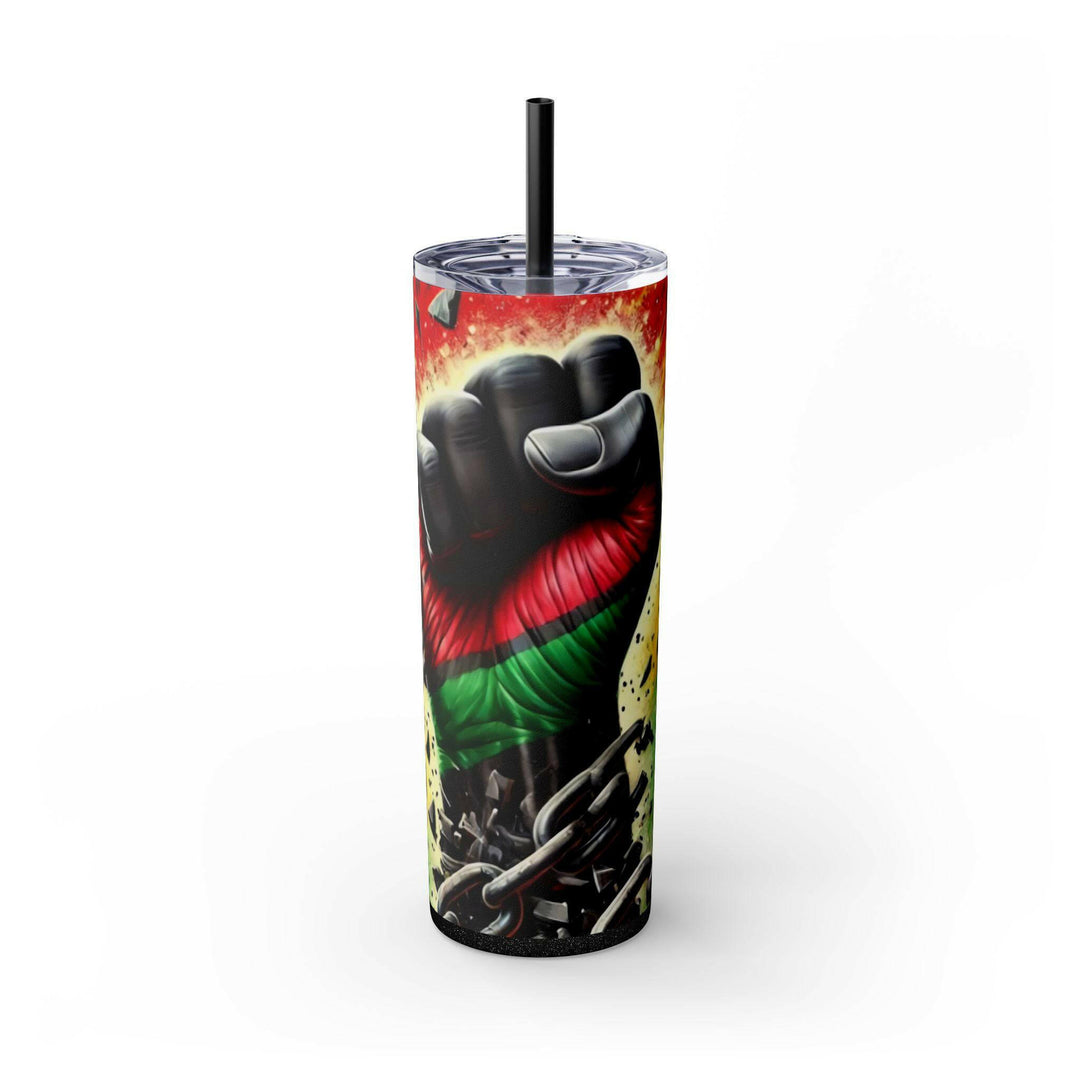 Breaking Chains Tumbler | Afro-Centric Insulated Tumbler with Powerful Black Fist and African Colors, Symbolizing Freedom and Strength - MKCM Modern Designs