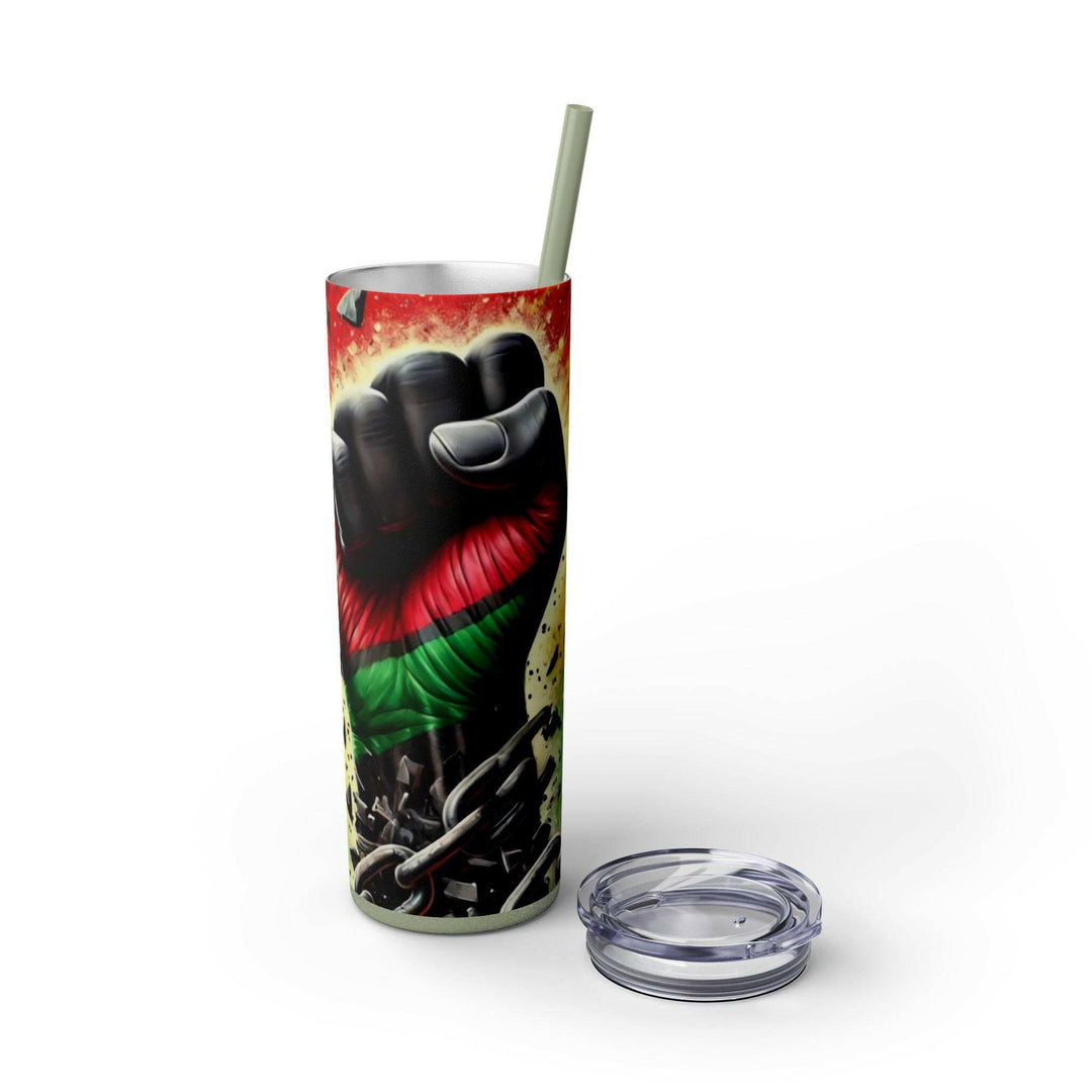 Breaking Chains Tumbler | Afro-Centric Insulated Tumbler with Powerful Black Fist and African Colors, Symbolizing Freedom and Strength - MKCM Modern Designs