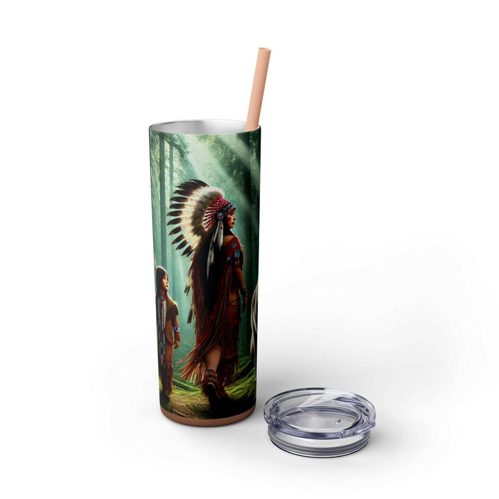 Native American Wolves Tumbler - Stainless Steel 20oz, Spiritual Art Design, Indigenous Culture, Double-Wall Insulated, Unique Gift Idea - MKCM Modern Designs