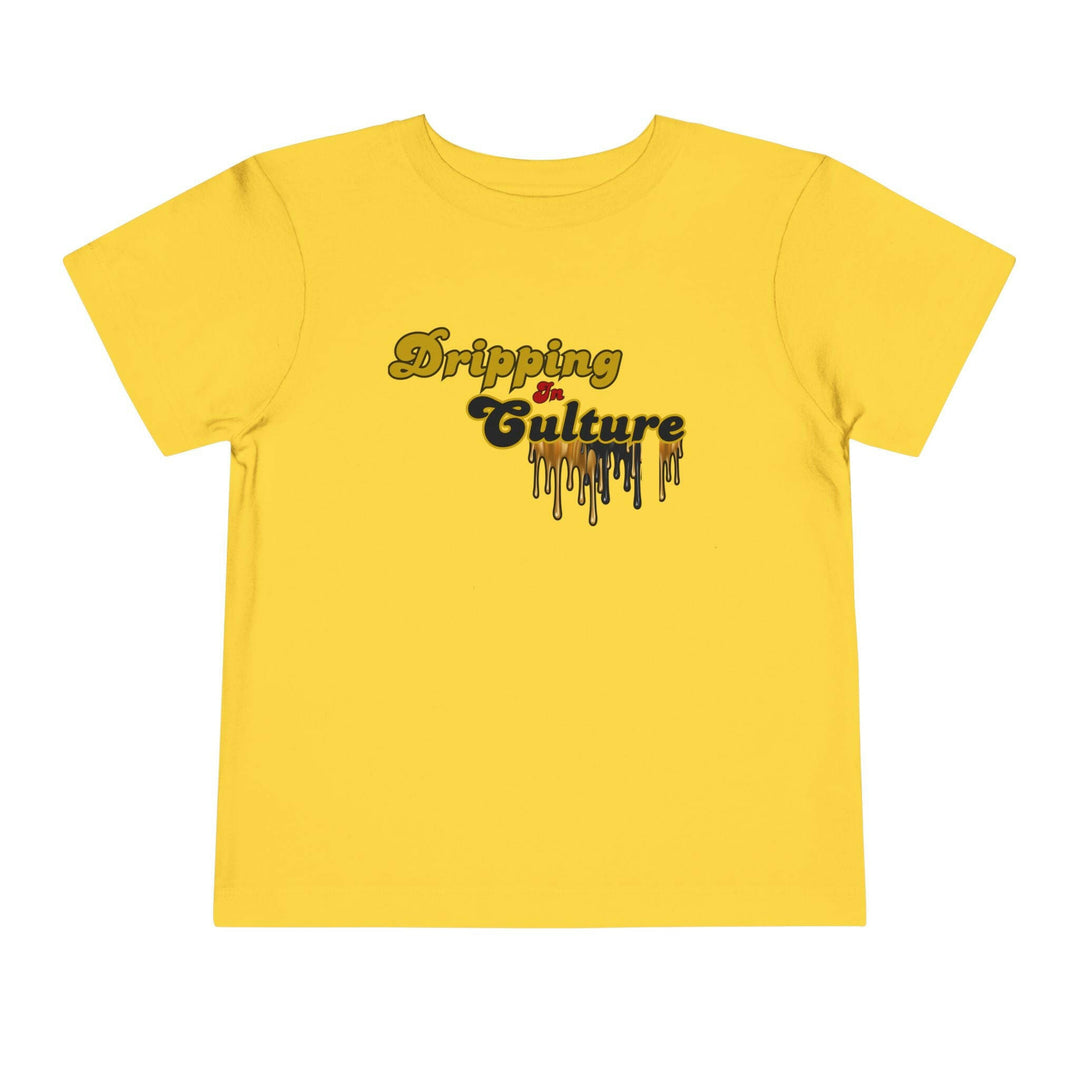 Cultural Pride toddler tee showcasing heritage, empowering youth with a dripping in culture design.