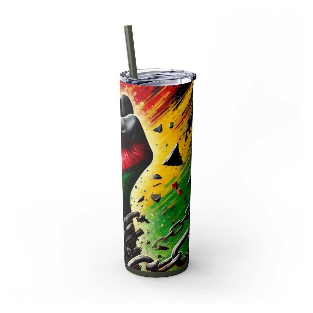 Breaking Chains Tumbler | Afro-Centric Insulated Tumbler with Powerful Black Fist and African Colors, Symbolizing Freedom and Strength - MKCM Modern Designs