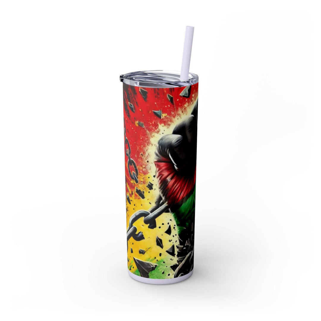 Breaking Chains Tumbler | Afro-Centric Insulated Tumbler with Powerful Black Fist and African Colors, Symbolizing Freedom and Strength - MKCM Modern Designs