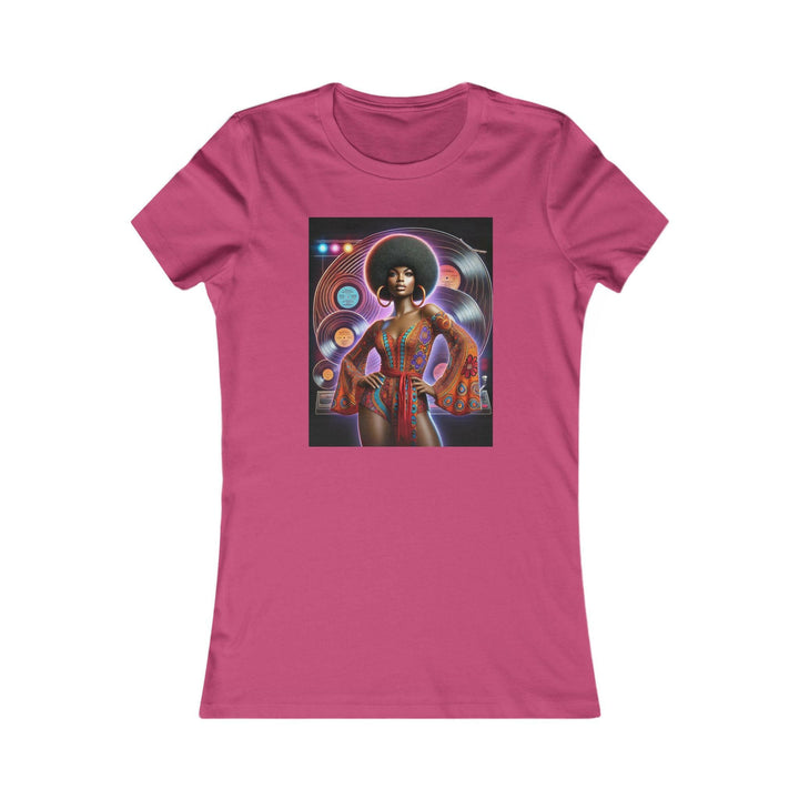 Berry T-shirt featuring a vibrant, retro-inspired illustration of a stylish woman in disco attire. Ideal for lovers of vintage style and Afrocentric fashion.