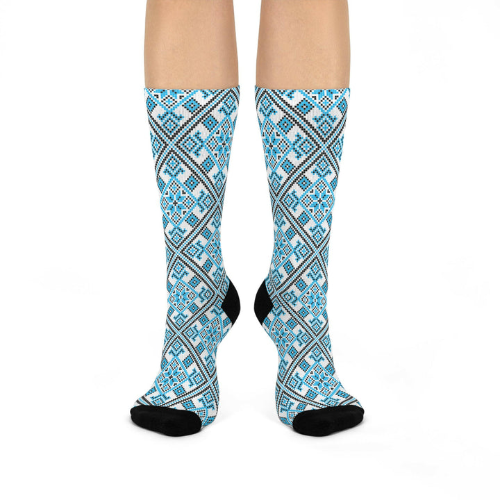 Cool Blue Tribal Pattern Crew Socks.