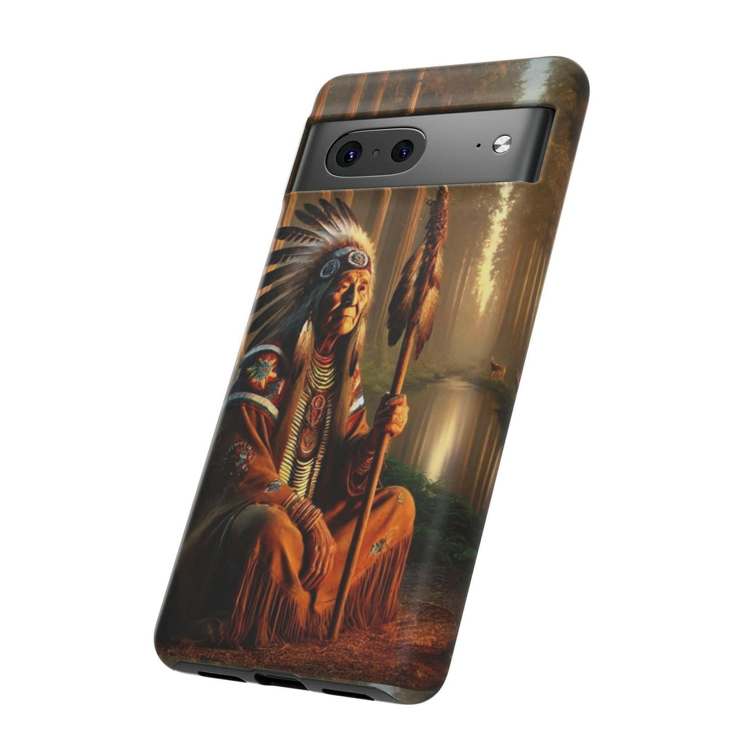 Native Wisdom Tough Phone Case - Samsung, iPhone & Google Pixel, Indigenous Elder Art, Tribal Spirituality, Durable Protective Cover - MKCM Modern Designs