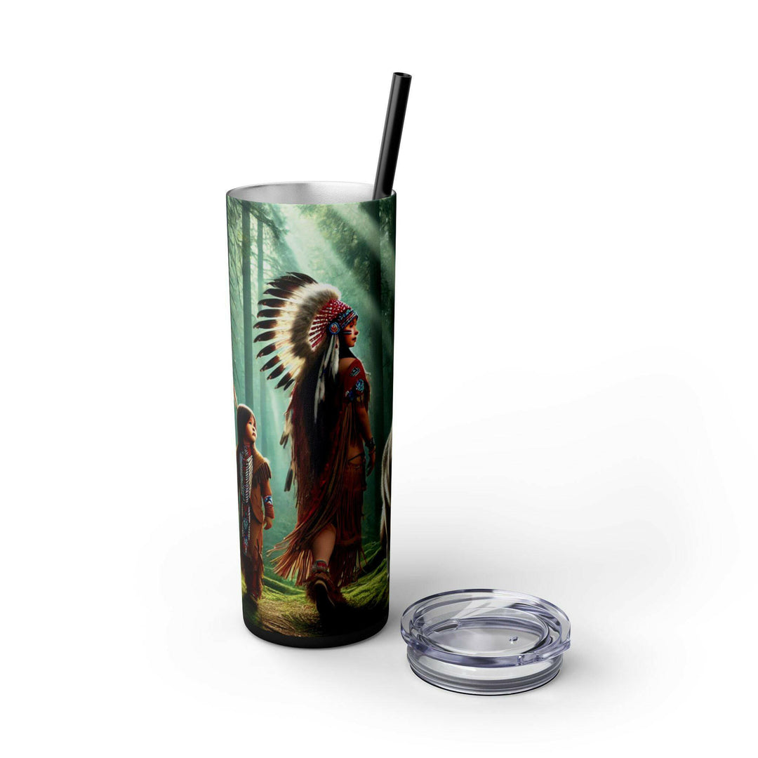 Native American Wolves Tumbler - Stainless Steel 20oz, Spiritual Art Design, Indigenous Culture, Double-Wall Insulated, Unique Gift Idea - MKCM Modern Designs