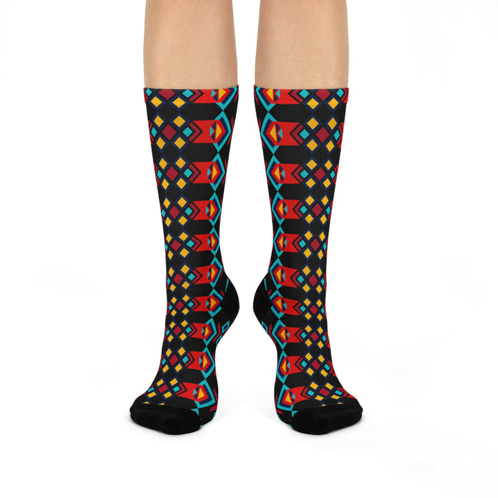 Bold Red & Blue Tribal Pattern Crew Socks.