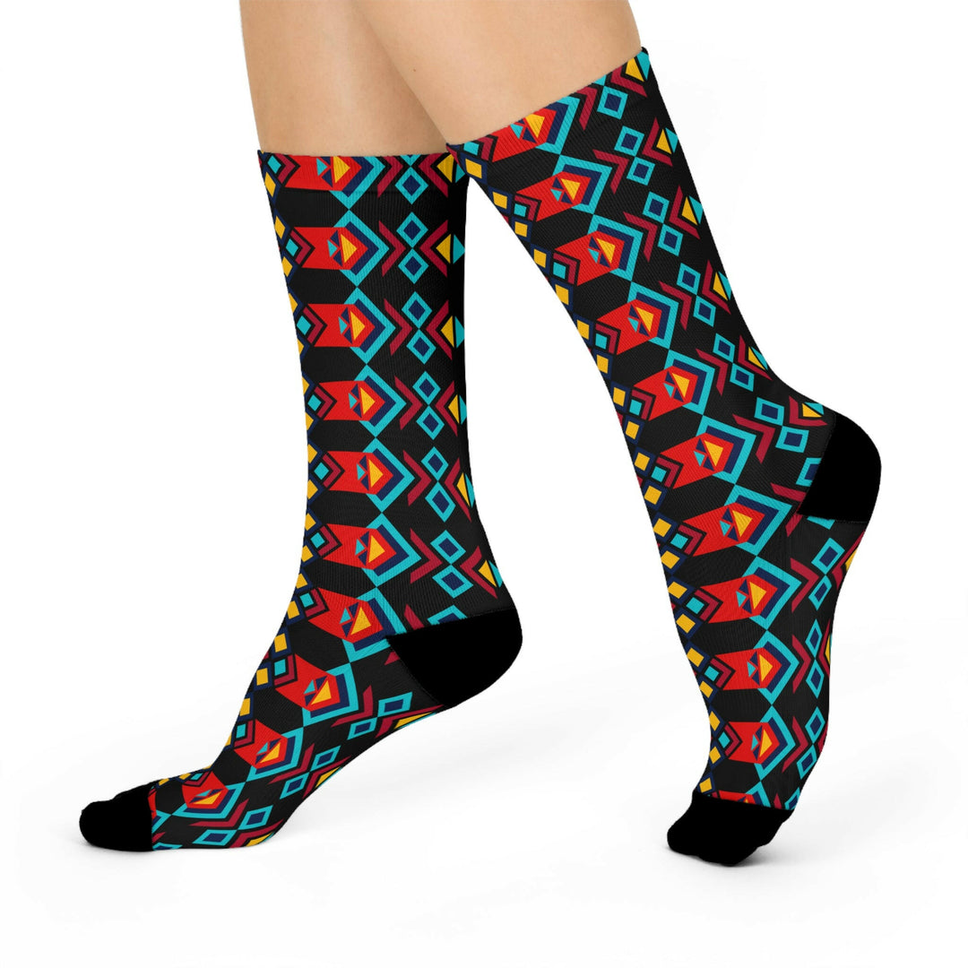 Bold Red & Blue Tribal Pattern Crew Socks.